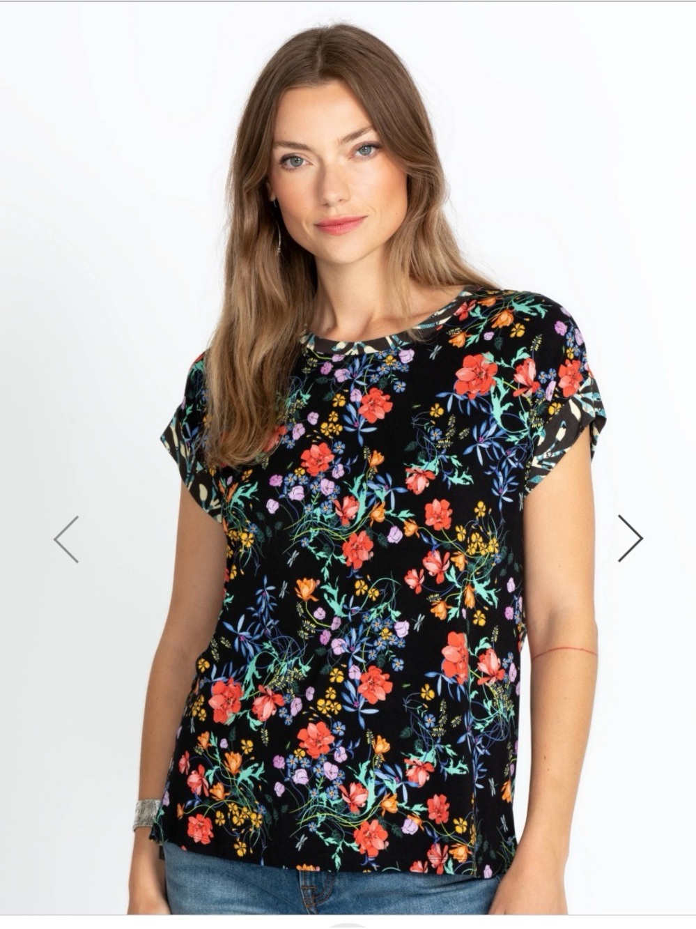Johnny Was Bamboo Black Floral Short-Sleeve Relaxed Tee